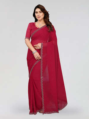 Moda Rapido Embellished, Self Design Bollywood Georgette Saree(Maroon)