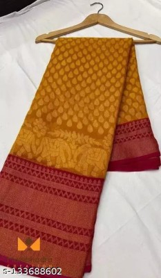 Laxmi Tax Fab Printed Bollywood Brasso Saree(Yellow, Maroon)