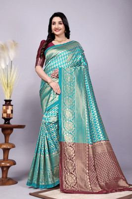 DDRS Fashion Self Design Bollywood Jacquard Saree(Light Blue)