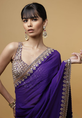 AshthaNx Embroidered Bollywood Georgette Saree(Purple)