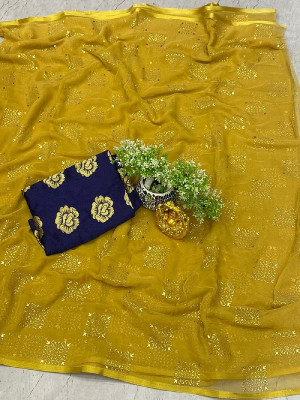 VINIT ENTERPRISE Embellished Daily Wear Chiffon Saree(Yellow)