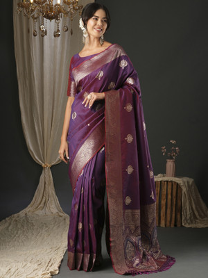 Sareemall Woven Banarasi Silk Blend Saree(Magenta)