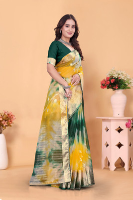 Aarunika SBT Solid/Plain Bollywood Organza Saree(Green)