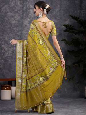 Tasrika Digital Print Chinnalapattu Viscose Rayon Saree(Light Green)