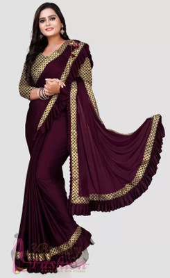VKARAN Self Design Bollywood Lycra Blend Saree(Purple)