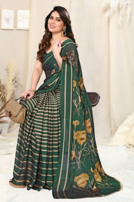 MIRCHI FASHION Printed, Floral Print, Striped Daily Wear Chiffon, Georgette Saree(Dark Green, Mustard, Beige)