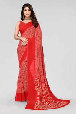 ANIRAV Floral Print Bollywood Georgette Saree(Red)