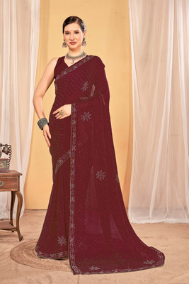 Divastri Embellished, Embroidered Bollywood Georgette Saree(Maroon)