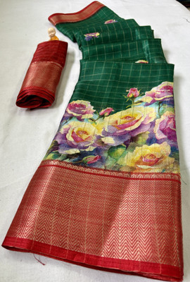 RegalDrapes Printed Bollywood Silk Blend, Art Silk Saree(Green)