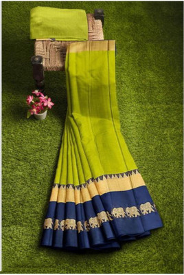 MORTAL TEXTILE R Animal Print Assam Silk Cotton Silk Saree(Dark Blue)