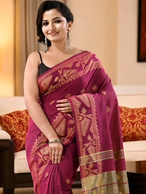 TANTLOOM Self Design Bollywood Cotton Silk Saree(Red)