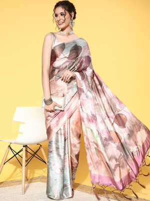 WearEZee Digital Print, Floral Print, Graphic Print, Self Design Bollywood Satin, Crepe Saree(Purple)