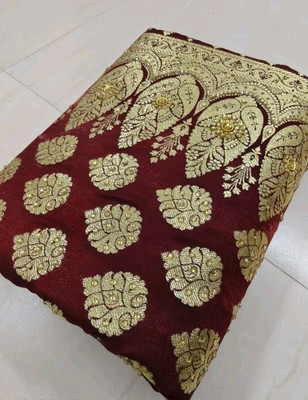 MUBARAK Woven, Floral Print, Paisley, Embellished, Self Design Banarasi Satin Saree(Maroon)