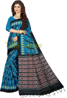 TITHISAREES Printed Sambalpuri Cotton Blend Saree(Light Blue)