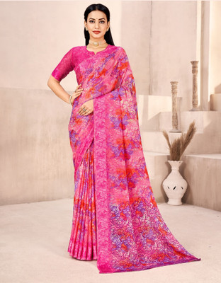 LeeliPeeri Designer Floral Print Daily Wear Chiffon Saree(Pink)