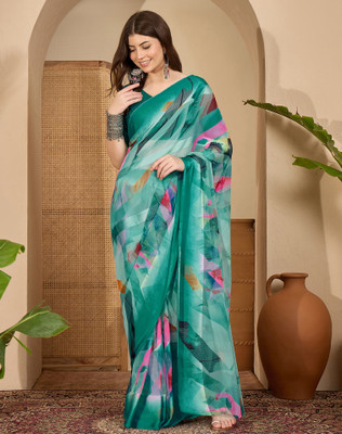 Samah Printed Bollywood Georgette Saree(Blue)