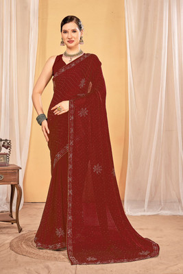 ZAMUNA Solid/Plain, Self Design Daily Wear Georgette Saree(Brown)