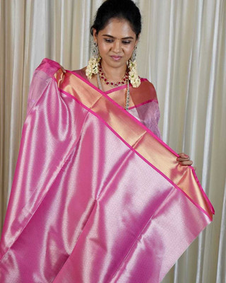 Dujjan Silk Emporium Embroidered Banarasi Tissue Saree(Pink)