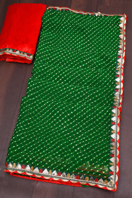 ASTEYAM Printed Bandhani Georgette Saree(Green)