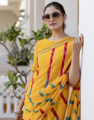 Samah Printed Bollywood Chiffon Saree(Yellow)