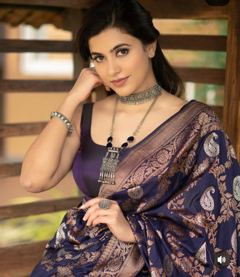 NEEVA ENTREPRISE Self Design, Woven Kalamkari Jacquard Saree(Purple)