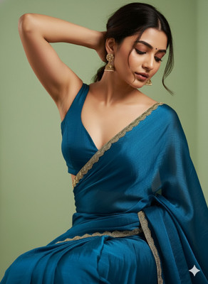 Tokyo Fashion Solid/Plain Handloom Jimmy choo Saree(Blue)