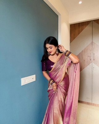 Aamvii Embroidered Bollywood Chiffon, Pure Silk Saree(Purple)