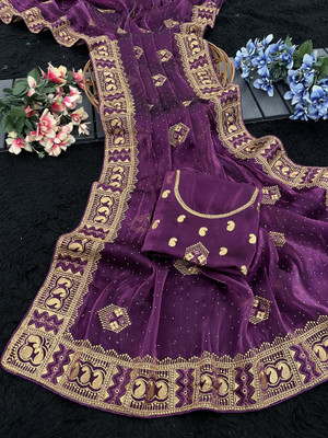 KHRITI FAB Embroidered Bollywood Jimmy choo Saree(Purple)