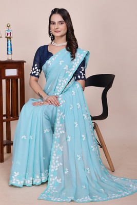 saanvi Embroidered Bollywood Georgette Saree(Light Blue)