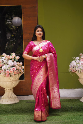 rendol Woven, Self Design Banarasi Jacquard Saree(Pink)