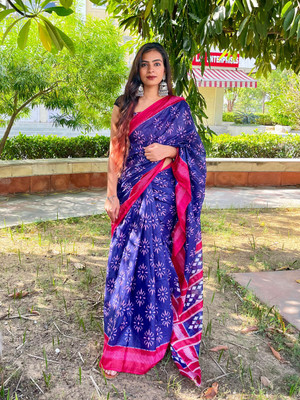 JASU CREATION Printed Bollywood Pure Cotton Saree(Blue)