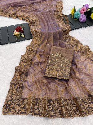 K 5 FASHION Embellished, Self Design Bollywood Tissue Saree(Purple)