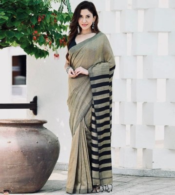 VADTALWALA Self Design, Woven Jamdani Cotton Linen Saree(Black, Gold)