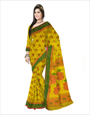 Pradip Fabrics Self Design Tant Cotton Silk Saree(Yellow)