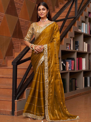 jashvicreation Embellished, Embroidered Bollywood Georgette Saree(Yellow)