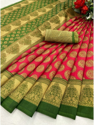 Moda Rapido Woven Daily Wear Cotton Blend Saree(Pink)
