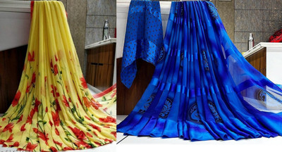 HouseOfCommon Printed Daily Wear Georgette Saree(Pack of 2, Multicolor)
