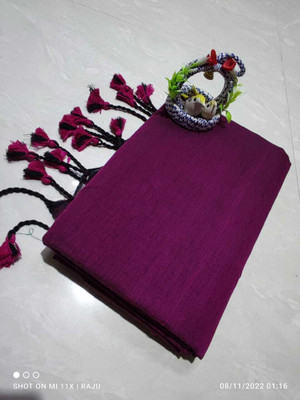 MA TARA TEXTILES ROHIT Solid/Plain Bollywood Chanderi Saree(Purple)