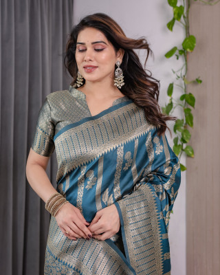KB TEX Woven, Self Design Dharmavaram Pure Silk Saree(Dark Blue)