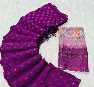 Ethina Fashion Floral Print Bollywood Brasso Saree(Maroon)