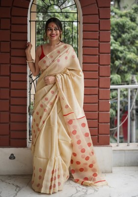AMRUTKALA SAREES Woven Banarasi Silk Blend Saree(Beige)