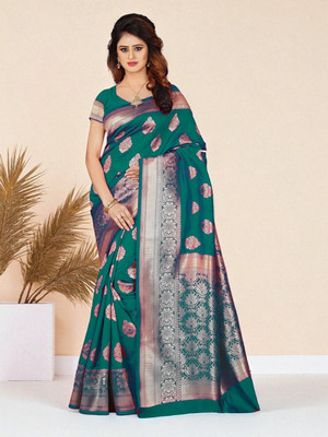 LARYZA Woven Banarasi Jacquard Saree(Green)