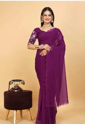 shivika creation Solid/Plain Bollywood Georgette Saree(Purple)