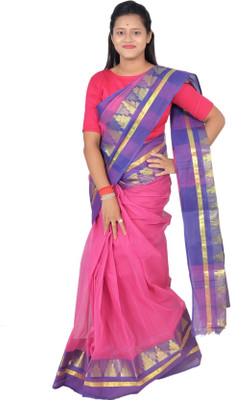 BiswasTextiles Solid/Plain Tant Pure Cotton Saree(Pink)