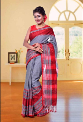 GOLU Self Design Handloom Pure Cotton Saree(Grey, Red)