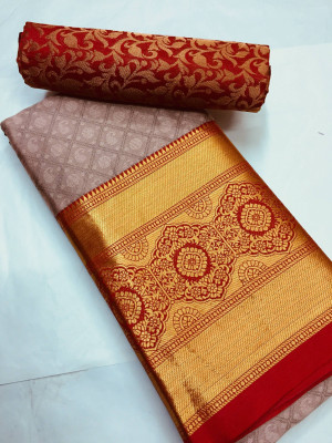 Hensi sarees shop Floral Print Dharmavaram Cotton Silk Saree(Beige)