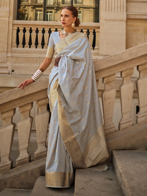 Sareemall Woven Banarasi Silk Blend Saree(Grey)