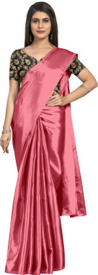 Aardiva Solid/Plain, Embellished Bollywood Satin Saree(Pink)
