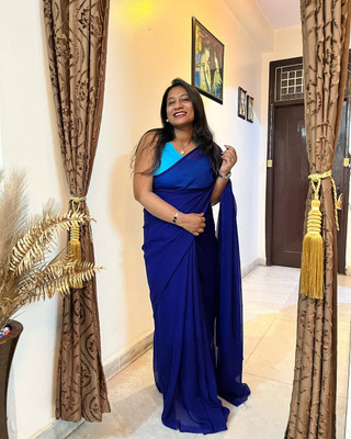 Moda Rapido Dyed, Solid/Plain Daily Wear Georgette Saree(Blue)