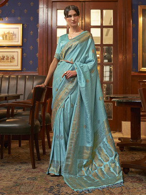 Divastri Woven Banarasi Silk Blend Saree(Blue)